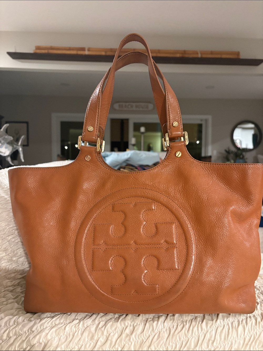 Tory Burch Tan Leather Logo Tote -🫶